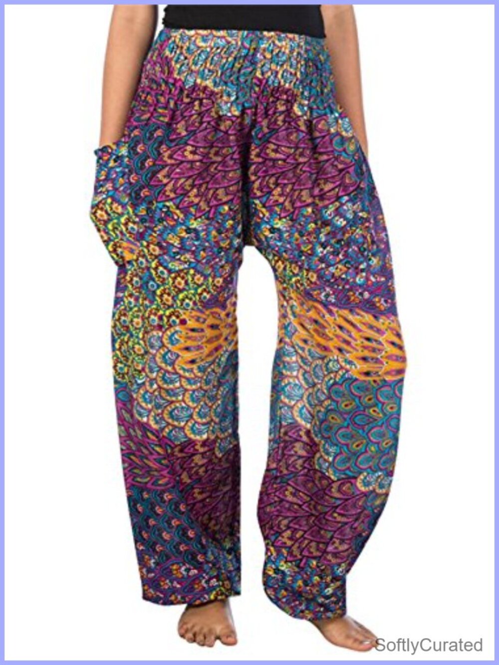 LOFBAZ Harem Boho Pants Women Yoga Hippie Rayon Smocked Waist
